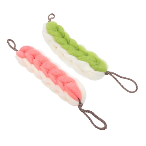 IWOWHERO 2 Stück Langes Peeling handtuch Hautfreundlich Reiche Schaumbildung Weiches Pe material Strapazierfähig Schnelltrocknend für Dusche und Körperreinigung Grün und Orange von IWOWHERO
