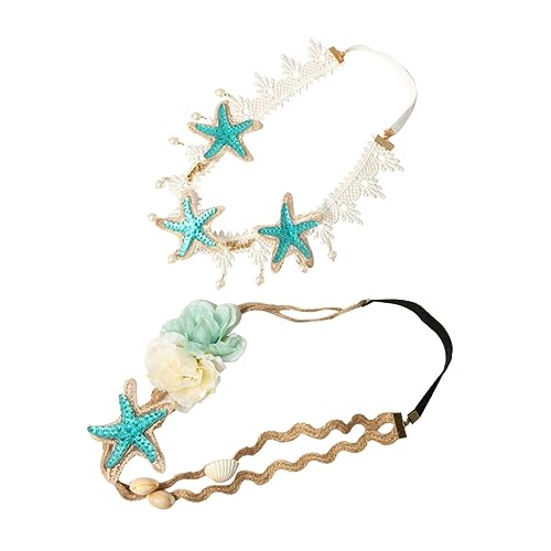 IWOWHERO 2 Stück Perlen Haarband mit Muschel Elastisches Spitzen Stirnband mit Seestern Blume Bequemer Haarschmuck für Damen Geeignet für Strand Hochzeit Festival Party und Alltag von IWOWHERO