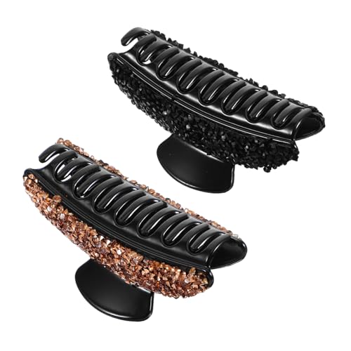 IWOWHERO 2 Stück Resin Haarklammer mit Strasssteinen Großer Haarclip für Damen und Mädchen Rutschfester Ponytail Halter Geeignet für Dickes und Dünnes Haar Elegant und Langlebig Schwarz von IWOWHERO