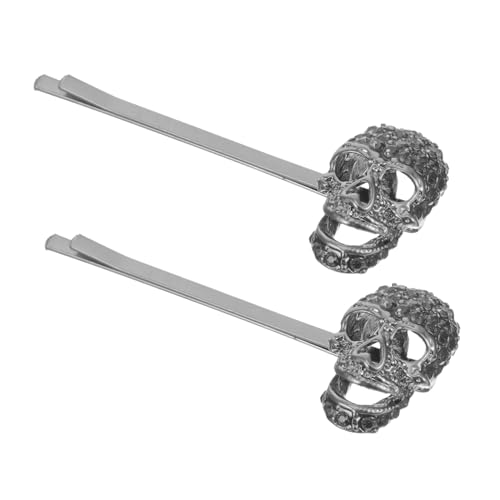 IWOWHERO 2 Stück Rhinestone Schädel Haarklammer Halloween Haaraccessoire Funkelndes Skelett Design Party Haarspange Damen Kostüm Schmuck von IWOWHERO