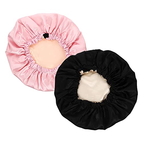 IWOWHERO 2stücke Schlafmütze Aus Satin Für Damen Haarpflegemütze Mit Verstellbarem Schnallendesign Nachtmütze Für Erwachsene Atmungsaktiv Und Bequem Für Lange Haare von IWOWHERO