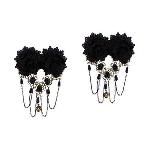 IWOWHERO 2 Stück Spitzen Haarspange Gothic Haar Gothic Kette Kopfbedeckung Quaste Brosche Haarspange Halloween Rosenbroschen Für Damen Halloween Haarspange Halloween Brosche von IWOWHERO