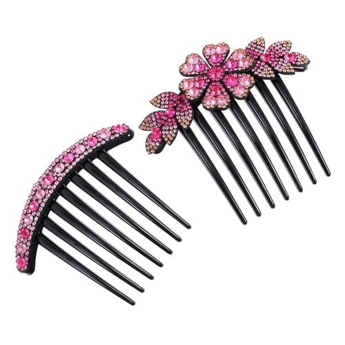 IWOWHERO 2 Stück Teiliges Haargabel mit Pinken Strasssteinen Eleganter Haarstecker für Frauen Vielseitiger Haarfork Comb für Hochzeiten Partys und Alltag von IWOWHERO