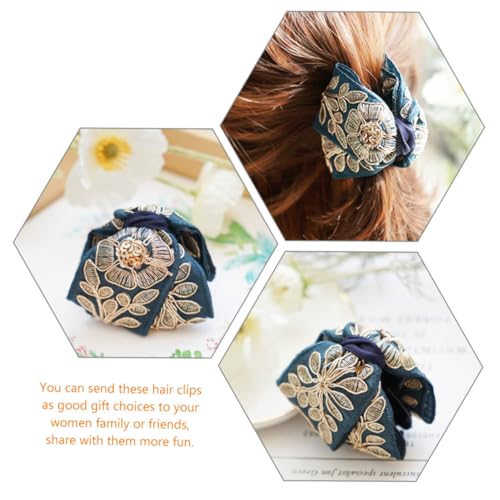 IWOWHERO 2 Stück Teiliges Retro Haarklammern mit Bestickten Blumen Langlebige Stoff clips für Mädchen Rutschfeste Haarspangen für Alltag Hochzeit Party und Fitness Elegante Haarschmuck von IWOWHERO