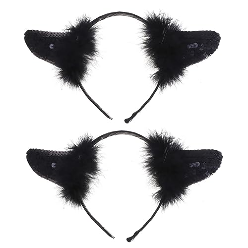 IWOWHERO 2stücke Teufelshörner Haarreif Mit Pailletten Und Federn Für Halloween-party-dekoration Elastisches Horn-stirnband Für Erwachsene Für Kostüme Und Karneval von IWOWHERO
