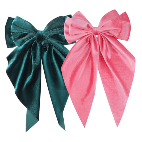 IWOWHERO 2 Stück Velvet Haarspangen mit Großen Samt Schleifen und Langen Bändern Sichere Metallclips für Damen Vielseitige Accessoires für Pferdeschwanz Zöpfe und Frisuren von IWOWHERO