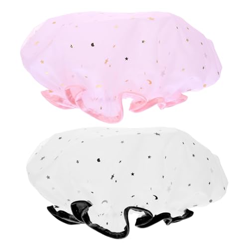 IWOWHERO 2 Stück Wasserdichte Duschhauben Layer Badekappen für Damen und Herren Schützt das Haar Beim Duschen und Spa alle Haarlängen und Stärken von IWOWHERO