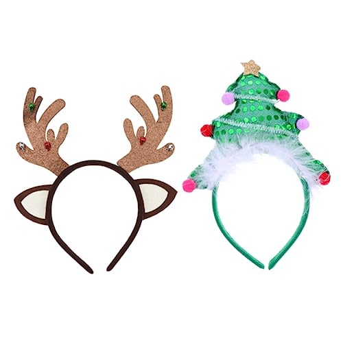 IWOWHERO 1satz Weihnachtsbaum-haarreifen Kreative Geweih-haarbänder Grün Braun Für Festliche Anlässe Gemütliche Weihnachtsfeier-dekoration Und Familienfeiern von IWOWHERO