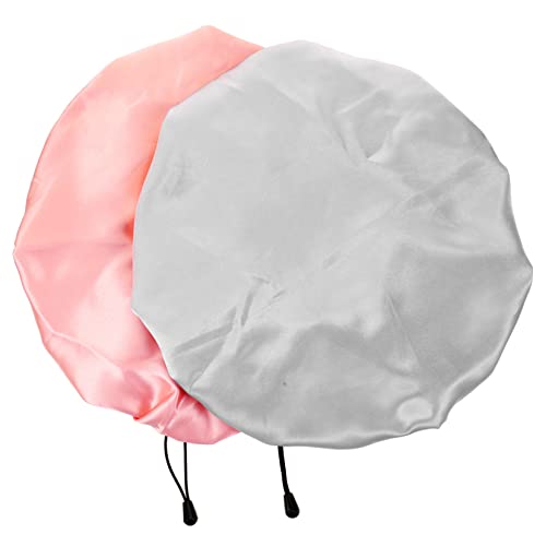 IWOWHERO 2 Stück doppelschichtige Schlummertrunk silk cap for sleeping silk sleeping cap Frauen Mütze Hüte für Frauen Badekappen Wiederverwendbare Duschhauben für Damen zweilagiger Satin von IWOWHERO