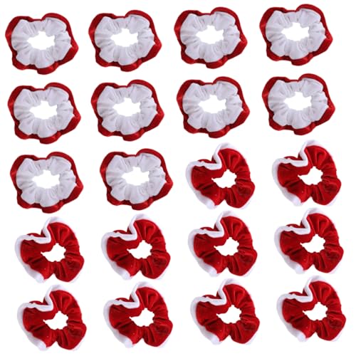 IWOWHERO 20 Stück Teiliges Weihnachts-haargummi Weichem Flanell Elastische Haarbänder für Ponytails Rutschfeste Haarschleifen in Weiß-rot und Rot-weiß Geeignet für Frauen und Mädchen von IWOWHERO
