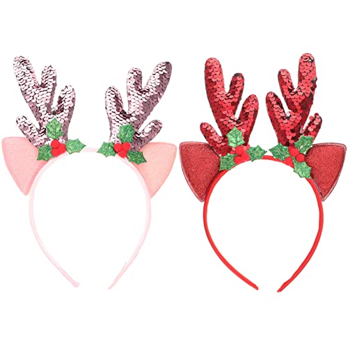 IWOWHERO 2st Geweih Stirnband Accessoires Für Mädchen Weihnachten Katzenohren Stirnband Rentier-stirnband Geweih Haarreifen Weihnachtsgeweih-haarband Zubehör Rot Elch Fräulein Pailletten von IWOWHERO