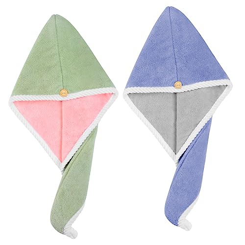 IWOWHERO 2stücke Schnelltrocknendes Haarhandtuch Aus Korallenfleece Super Saugfähig Haartrockenkappe Mit Schnallenverschluss Bequemer Wickeltuch Für Frauen Für Reisen Und Sport von IWOWHERO
