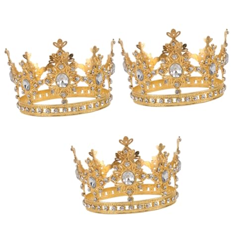 IWOWHERO 3 Stk Kinderkrone Strass-Kopfschmuck Kuchendekoration Geburtstagskuchen kinder geburtstagskrone kinderparty mitgebsel Dessert-Tischkrone Kindergeburtstagskrone Strasssteine Golden von IWOWHERO