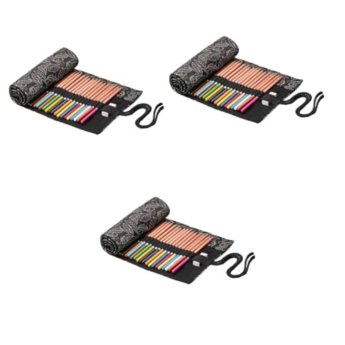 IWOWHERO 3 Stück Bleistift-aufbewahrungsorganisator Aus Segeltuch Bleistifttasche Bleistiftrolle Rollstifthalter Große Kapazität Tragbares Bleistiftetui Muster von IWOWHERO