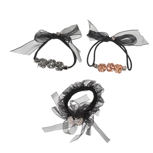 IWOWHERO 3 Stück Haargummis für Damen mit Organza Schleife und Funkelnden Strasssteinen Elastische Ponytail Halter Leichte Haargummis für Stilvolle und Bequeme Frisuren bei Alltag und von IWOWHERO