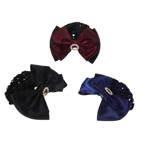 IWOWHERO 3 Stück Professionelles Haarnetz Grobem Netz und Resin strassbesatz Elastische Mesh Haarnetz Haarnetzabdeckung für Damen für Pflege Tanz und Arbeit in Blau Weinrot Schwarz von IWOWHERO