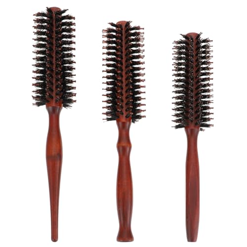IWOWHERO 3 Stück Runde Wildschweinborsten haarbürste mit Holzgriff Flexible Naturborsten Schmerzfreie Kopfhautmassage Entwirrt Sanft Locken und Volumen für Damen und Herren Ergonomisch von IWOWHERO
