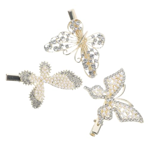 IWOWHERO 3 Stück Schmetterling Haarclips mit Perlen und Strass Kleine Haarklammern für Dünnes Haar Haarnadeln für Mädchen Haarschmuck Accessoires für Alltag und Festtage von IWOWHERO