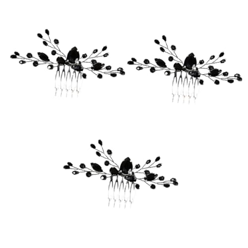 IWOWHERO 3 Stück Schwarze Kristall Haar Accessoires Haarkamm Brautjungfern Haarspange Strass Blatt Haarkamm Hochzeit Haarkamm Braut Haar Accessoires Strass Haarspangen Tiara von IWOWHERO
