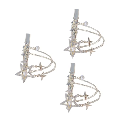 IWOWHERO Haar-accessoire-set Für Mädchen 3er-pack Sterne Strass Haarspange Quasten Haarnadel Für Zöpfe Pferdeschwänze Glatt Lockig von IWOWHERO