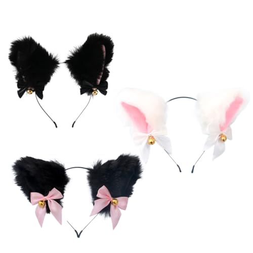 IWOWHERO 3St Stirnband mit Katzenohren Kinder Tier Cosplay Kostüm Katze Kopfbedeckung faschingshaarreife faschings haarreif haarschmuck deko Cosplay-Haarreifen schöne Haarreifen Krawatte von IWOWHERO