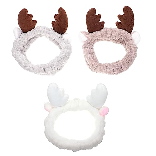 IWOWHERO 3stücke Teiliges Elastischen Plüschigen Weihnachts-haarbändern Mit Rentierhörnern Praktische Haarschmuck Für Make-up Und Gesichtspflege Hautfreundlich Und Wiederverwendbar von IWOWHERO