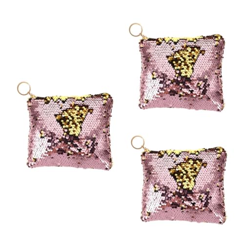 IWOWHERO 3stücke Fashion Handtasche Für Damen Kreative Kosmetische Tasche Mit Pailletten Zipper Münzbeutel Langlebiger Aufbewahrungsbeutel Für Alltag Und Party Gelb von IWOWHERO