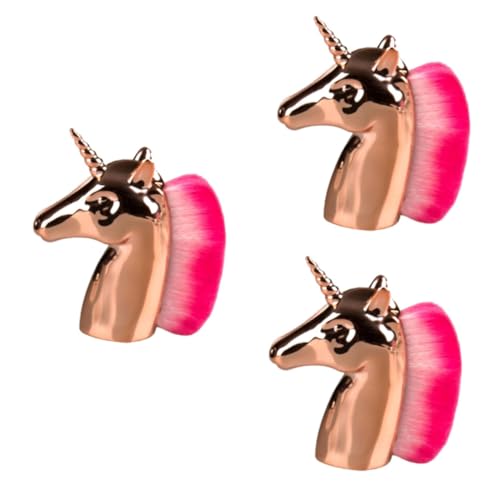 IWOWHERO 3stücke Unicorn Makeup Brush Mit Goldenem Griff Und Rosa Borsten Für Blush Und Foundation Professioneller Pinsel Für Damen Und Mädchen Praktische Tasche Inklusive von IWOWHERO