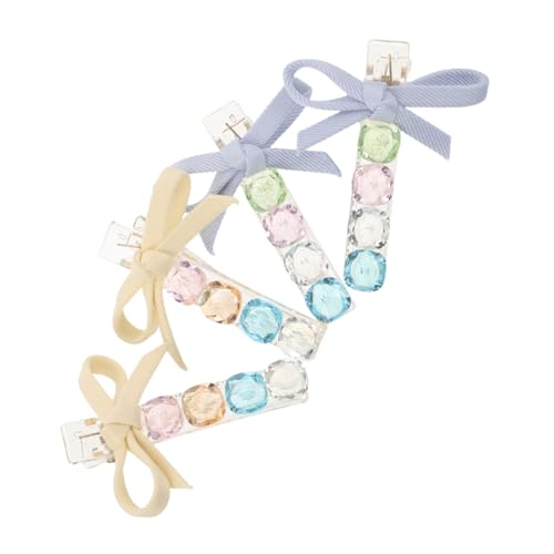 IWOWHERO 4 Stück Bunte Herzförmige Haarspangen mit Kristallperlen Mini Schleifen Haarclips für Frauen und Mädchen Vielseitige Seitenklemmen für Alltag Party und Stilvolles Haarstyling von IWOWHERO