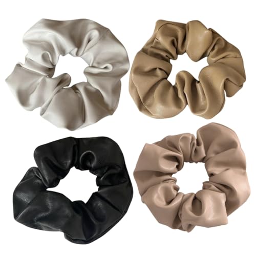 IWOWHERO 4 Stück Haargummis Aus Pu-leder Elastische Haargummis Für Frauen Und Mädchen Haar-accessoires Pferdeschwanzhalter Minimalistisches Design von IWOWHERO