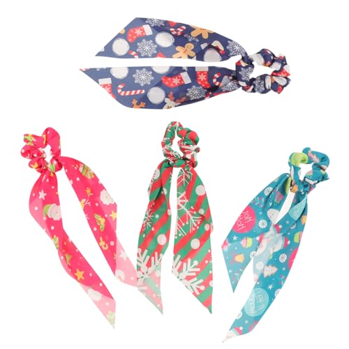 IWOWHERO 4 Stück Elastische Haargummis mit Weihnachtlichen Mustern Weiches Stoffmaterial Gute Dehnbarkeit Haarbänder für Frauen Festliche Haarschmuck für Weihnachten und Partys von IWOWHERO