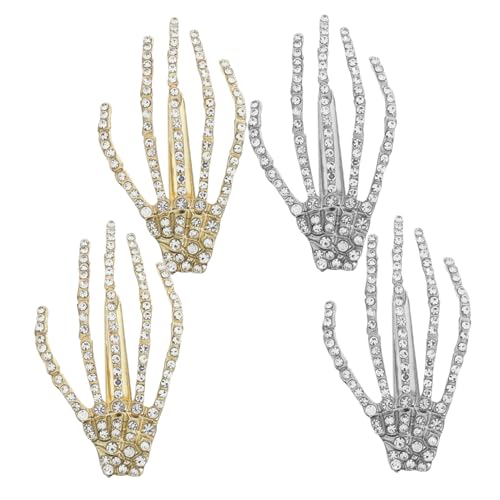 IWOWHERO 4 Stück Halloween Haarklammern Teiliges mit Strassbesetzten Alloy Duckbill Haarnadeln Gruselige Schädelhand Design Party Accessoires für Damen und Halloween Mottopartys von IWOWHERO