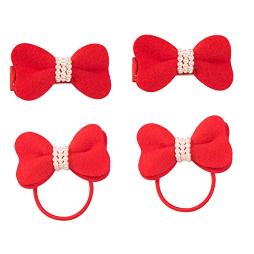 IWOWHERO 4 Stück Kopfbedeckung für Haarfliege Haarspangen für Mädchen Bogen haarschmuck haarspangen Mädchen beugen Haarnadel Haarschleife Seil doppelseitiges Vlies rot von IWOWHERO