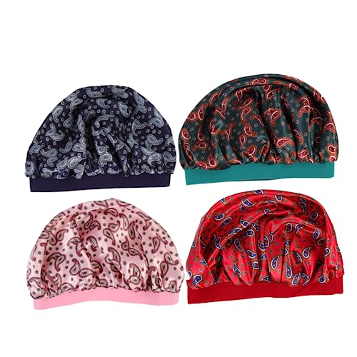 IWOWHERO 4stücke Teiliges Damen Satin Schlafhaube Bequeme Atmungsaktive Turban Mütze Mit Verstellbarem Gummiband Für Nächtliches Tragen Geeignet Für Locken Make-up Und Spa von IWOWHERO