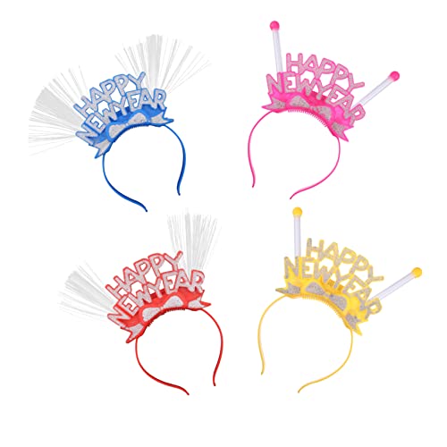 IWOWHERO 4 Stück Neujahrs-glitzer-stirnband Party-stirnband Kreativer Kopfschmuck Weihnachtsgeschenke Glasfaser-stirnbänder 2022 Neues Jahr Geführtes Neujahrsstirnband Kopf Bopper Plastik von IWOWHERO