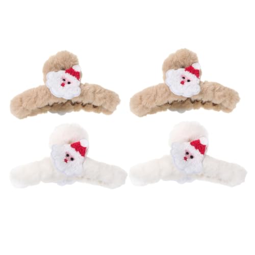 IWOWHERO 4stücke Große Weihnachts-haarspangen Für Damen Flauschige Haarclips Für Lockiges Haar Rutschfeste Haarklammern Süße Plüsch-haaraccessoires Für Festliche Anlässe von IWOWHERO