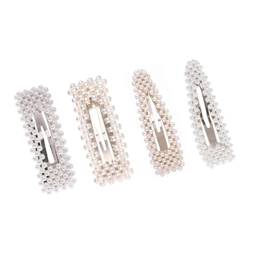IWOWHERO 4 Stück Schöne Haarspangen für Damen und Mädchen Einfache Perlen Haarclips in Dreieck und Rechteck Design Gold Silberfarbene Haarklammern Modischer Haarschmuck für Alltag und Fest von IWOWHERO