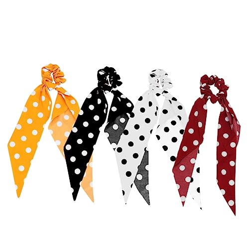 IWOWHERO 4 Stück Teiliges Elastische Haargummis mit Schleifenmuster Weiche Damen Haarbänder für Ponytail Langlebig und Dehnbar Modischer Haarschmuck für Alltag Party und Zufällige Farbe von IWOWHERO