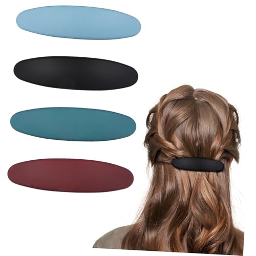 IWOWHERO 4 Stück Teiliges Französische Haarklammern für Damen Rutschfeste Ovale Haarspangen in Schwarz See und Hellblau Weinrot Flache Haarclips für Haartypen Einfache Bedienung Vielseitig von IWOWHERO