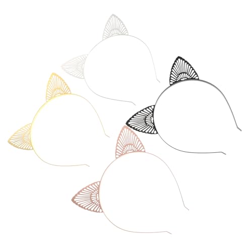 IWOWHERO 4 Stück Teiliges Metall Katzenohren Haarreif in Schwarz Gold Weiß Roségold Dekoratives Cosplay Party Kostümzubehör für Halloween Karneval Fasching Bühne von IWOWHERO