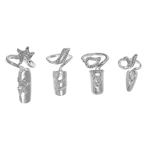 IWOWHERO 4 Stück Verstellbare Nagelringe Damen mit Funkelnden Strasssteinen Offene Fingerringe Mode schmuck für Party Alltag Hochzeit Cocktail von IWOWHERO