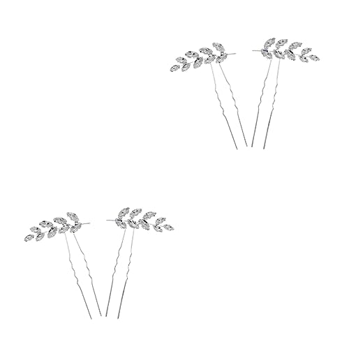 IWOWHERO 4 Stück Weizenohr-Seitenhaarkamm Tiara Stifte Braut- Zubehör hochzeitshaar schmuck wedding hair accessories haarschmuck Haargabelnadel Braut Haarnadel Zinklegierung Silver von IWOWHERO