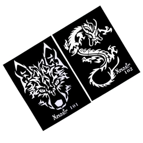 IWOWHERO 4Stücke Tattoo Schablonen Mit Drachen Tiger Und Wolf DIY Aushöhlungsschablonen Für Körperkunst Für Männer Airbrush Und Temporäre von IWOWHERO