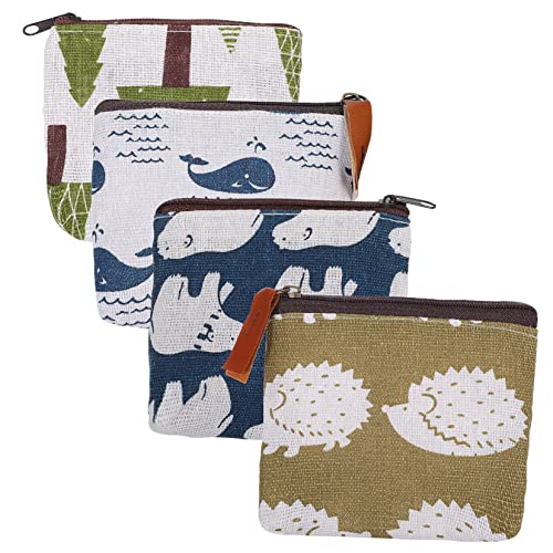 IWOWHERO 4stücke Kosmetiktasche Mit Reißverschluss Cartoon-Muster Canvas-Tasche Kleine Make-up-Tasche Münztasche Für Damen Und Mädchen Aufbewahrungstasche Mit Reißverschluss von IWOWHERO