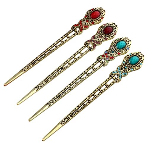 IWOWHERO 4stücke Retro Haarstäbe Strass Kopfschmuck Damen Haarspangen Vintage Legierung Haaraccessoires von IWOWHERO