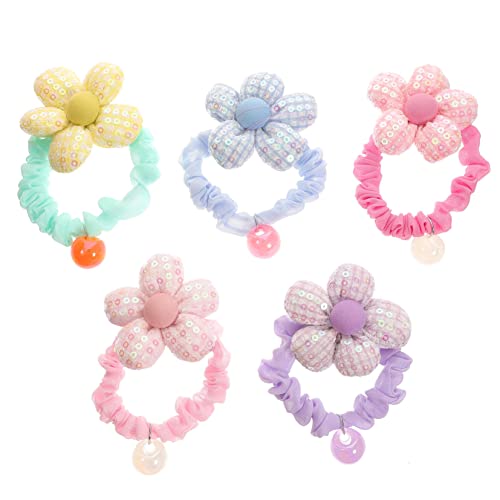 IWOWHERO 5stücke Dekorative Blumen Haargummis Elastische Mädchen Haarseile Junge Mädchen Haarclips Blumenhaargummis Shirt von IWOWHERO