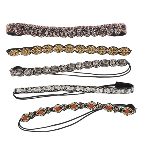 IWOWHERO 5 Stück Teiliges Damen Stirnband mit Handgenähten Perlen und Strasssteinverzierung Elastisch und Leicht Stilvolles Schmuck-haarband für Partys Hochzeiten und Festliche Anlässe von IWOWHERO
