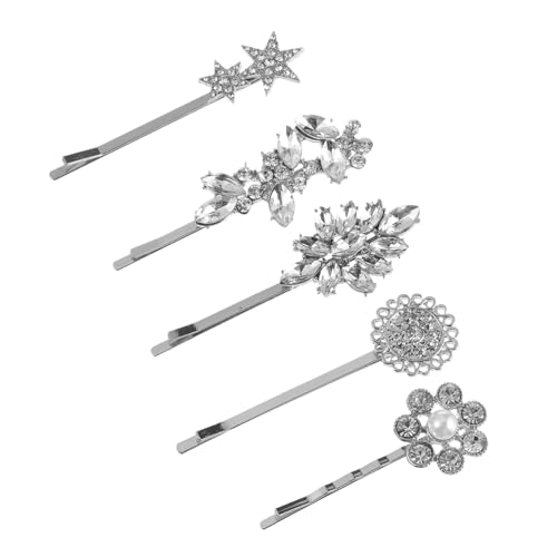 IWOWHERO 5 Stück Teiliges Haarschmuck mit Silbernen Funkelnden Blumen Haarspangen Haarklammern für Damen Haar Accessoire für Alltag und Festtagsfrisuren von IWOWHERO