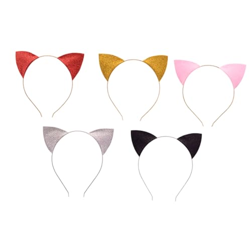 IWOWHERO 5 Stück Teiliges Katzenohren Haarreif mit Glitzer Modisches Stirnband für Erwachsene und Langlebig und Praktisch für Party Cosplay Halloween und Festdekoration Zufällige Farbe von IWOWHERO