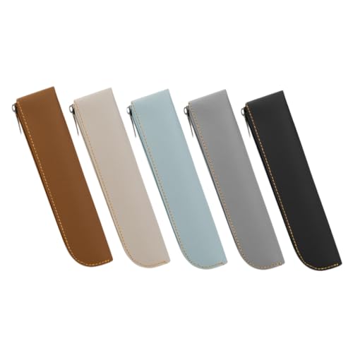 IWOWHERO 5stücke Leder Stiftemäppchen Mit Reißverschluss Großes Federmäppchen Für Damen Stiftetasche-Organizer Schmales Mäppchen Zur Aufbewahrung Von Schreibwaren Für Schule Und Büro von IWOWHERO